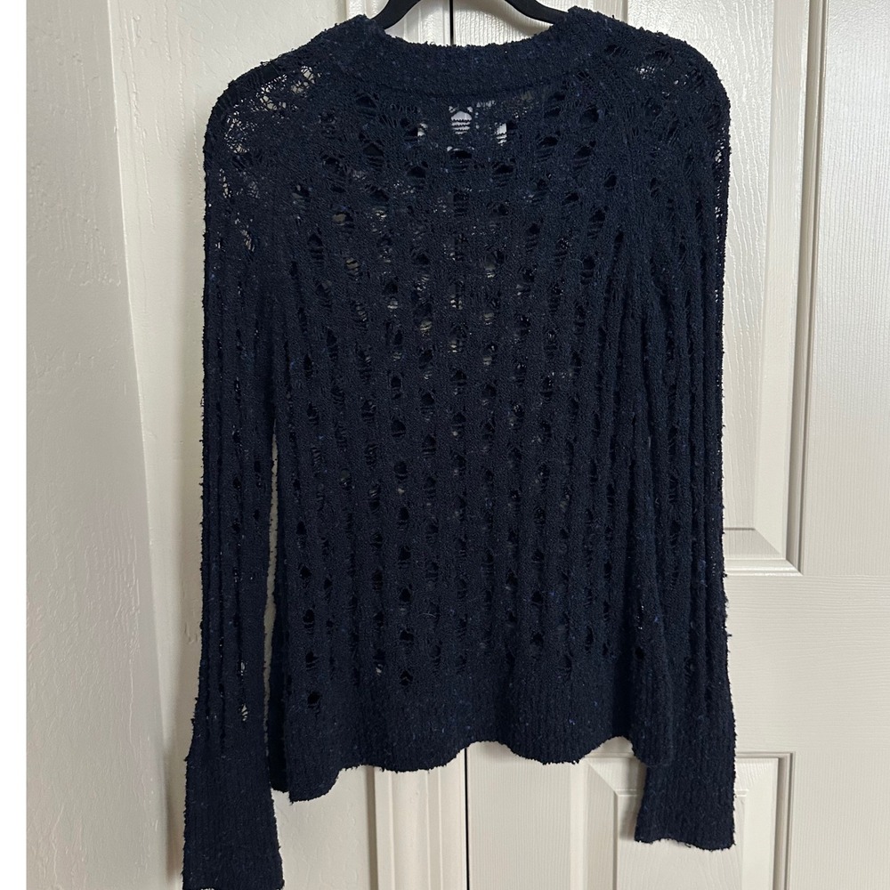 A.L.C. Navy‎ Blue Open Knit Distressed Pointelle Silk Blend Sweater - S